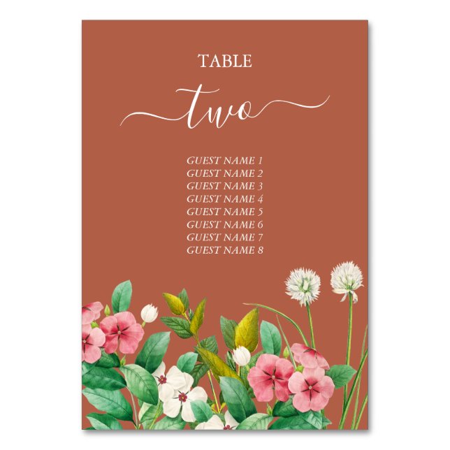 Tarjeta De Mesa Periwinkle Burnt Naranja Terracotta Boda (Anverso)