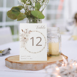 Tarjeta De Mesa Perlas y Beige floral blanco 2 Número de tabla