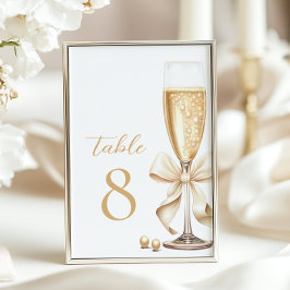 Tarjeta De Mesa Perlas y números de la mesa de oro del Prosecco
