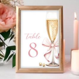 Tarjeta De Mesa Perlas y números de la mesa rosada del Prosecco