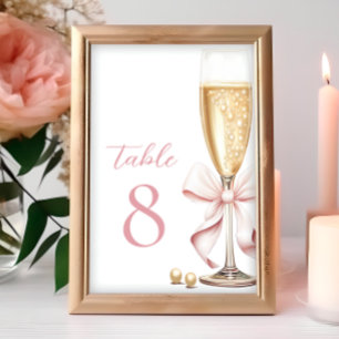 Tarjeta De Mesa Perlas y números de la mesa rosada del Prosecco
