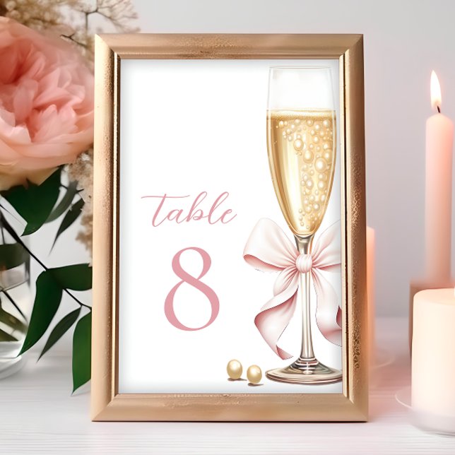 Tarjeta De Mesa Perlas y números de la mesa rosada del Prosecco (Subido por el creador)