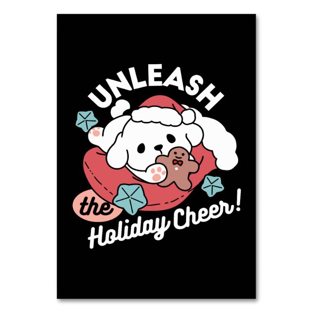 Tarjeta De Mesa Perro navidad en Sombrero Santa - festividad para  (Anverso)