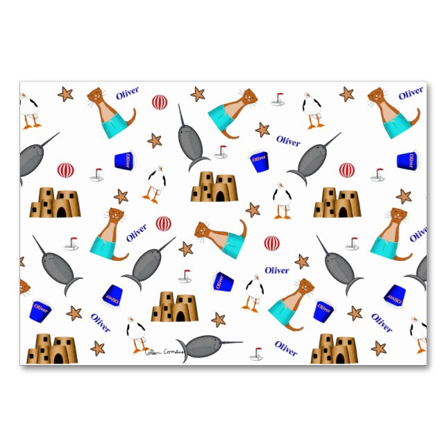 Tarjeta De Mesa Personalice Oliver La Playa De Verano Otter (Anverso)
