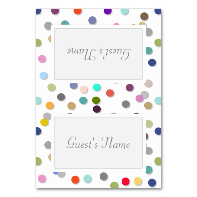 Tarjeta De Mesa Personalizable Polka Dot Confetti Nombre Cartas Lu (Anverso)