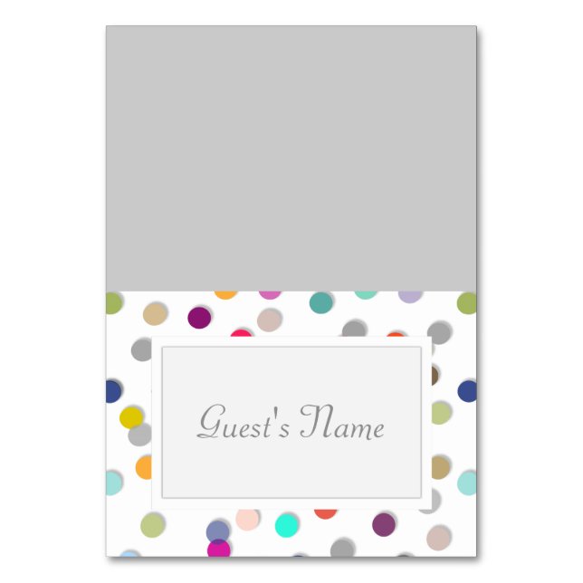 Tarjeta De Mesa Personalizable Polka Dot Confetti Nombre Cartas Lu (Anverso)