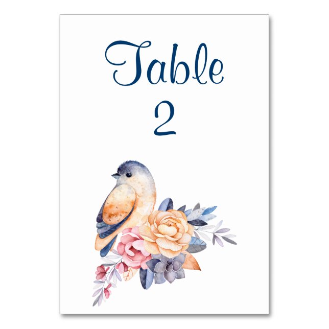 Tarjeta de mesa personalizable Pretty Bird y flore (Anverso)