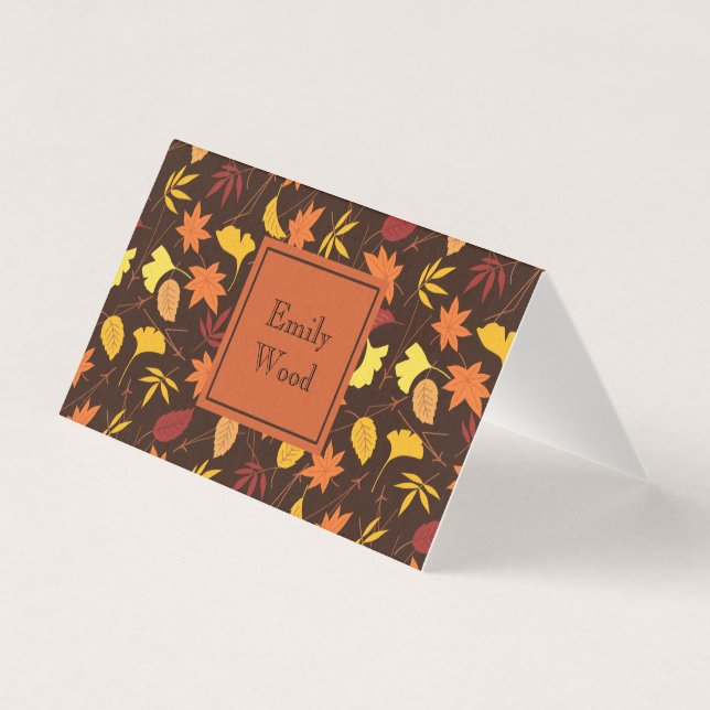 Tarjeta de mesa personalizada con hojas de otoño a (Anverso)