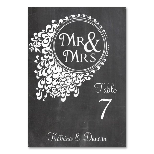 Tarjeta de mesa personalizada Mr & Mrs Vintage Cha (Anverso)