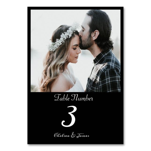 Tarjeta De Mesa Personalizado Boda de fotografía de caligrafía ele (Anverso)