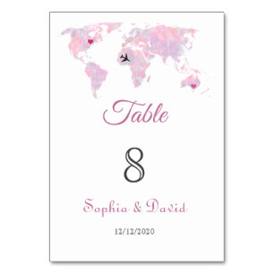 Tarjeta De Mesa Personalizado Boda de mapas de color de agua de de