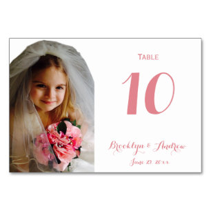 Tarjeta De Mesa Personalizado Boda fotográfico rosa blanco Números