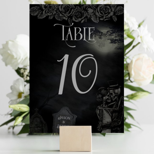 Tarjeta De Mesa Personalizado Boda gótico floral negro y gris (Subido por el creador)