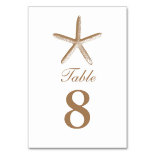 Tarjeta De Mesa Personalizado Brown Starfish Beach Wedding Table N