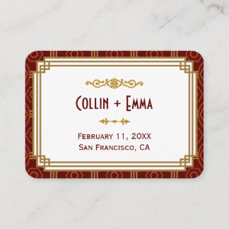 Tarjeta De Mesa Personalizado Burgundy Art Deco Boda