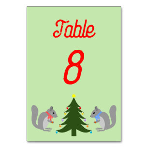 Tarjeta De Mesa Personalizado de ardillas decoradoras de árbol de 