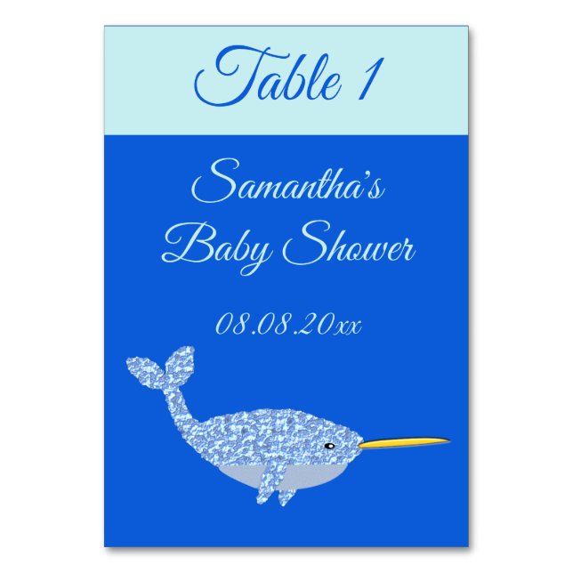 Tarjeta De Mesa Personalizado de Baby Shower de Cute Blue Baby Boy (Anverso)