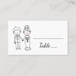 Tarjeta De Mesa Personalizado de Cute Bride Groom Boda blanco negr