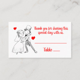 Tarjeta De Mesa Personalizado de Cute Bride Groom Boda Blanco Rojo