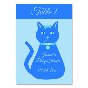 Tarjeta De Mesa Personalizado de gato de niño pequeño azul