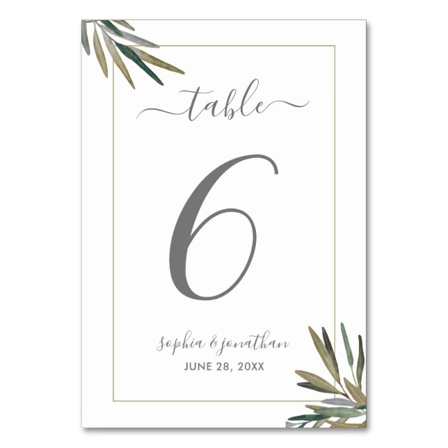Tarjeta De Mesa Personalizado de hierba de acuarela botánica Boda  (Anverso)