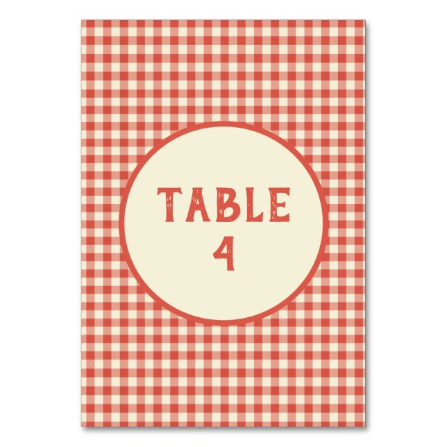 Tarjeta De Mesa Personalizado de patrón de tablero de cheques rojo (Anverso)