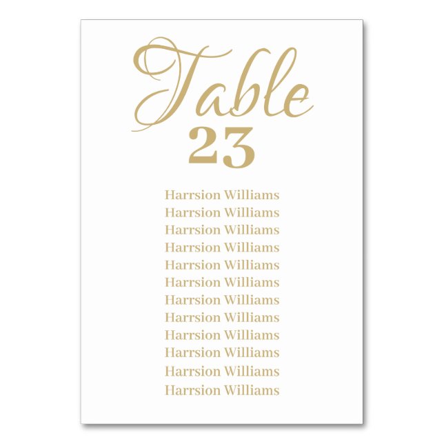 Tarjeta De Mesa Personalizado de script elegante Boda de texto Núm (Anverso)