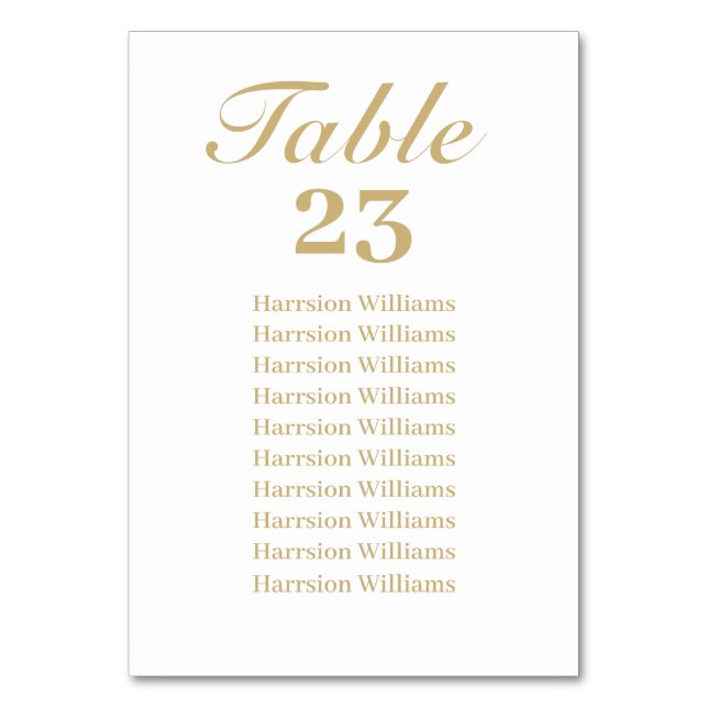 Tarjeta De Mesa Personalizado de script elegante Boda de texto Núm (Anverso)