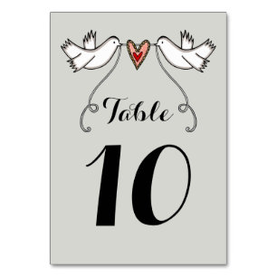 Tarjeta De Mesa Personalizado Doves blancas Amor Corazón Boda Núme