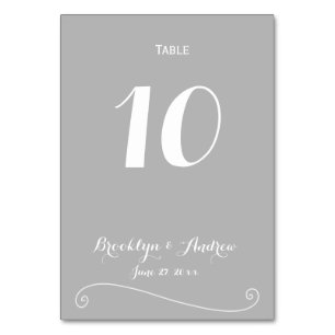 Tarjeta De Mesa Personalizado Elegante Boda Blanco Gris Números de