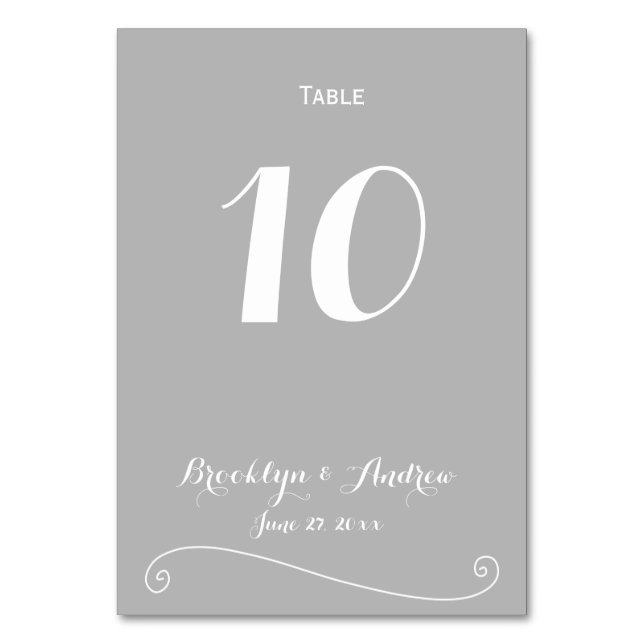Tarjeta De Mesa Personalizado Elegante Boda Blanco Gris Números de (Anverso)