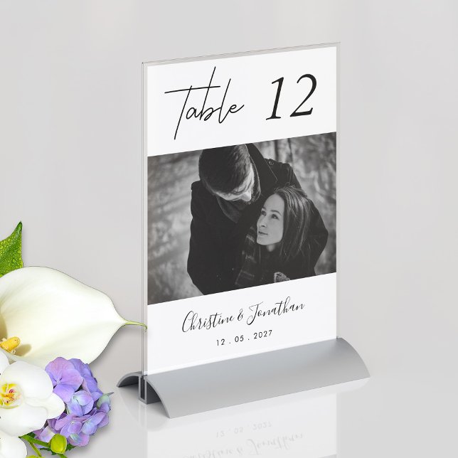 Tarjeta De Mesa Personalizado Elegante Boda de fotografía moderno  (Custom Elegant Modern Photo Wedding Table Number)