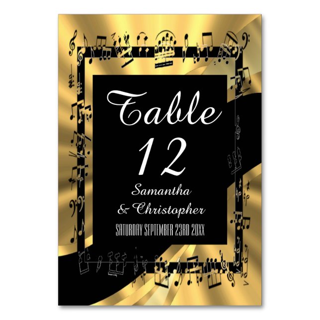 Tarjeta De Mesa Personalizado en negro y oro (Anverso)