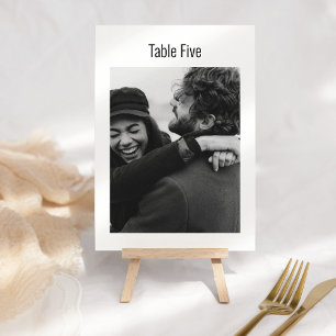 Tarjeta De Mesa Personalizado Foto: Boda moderno Minimalista blanc