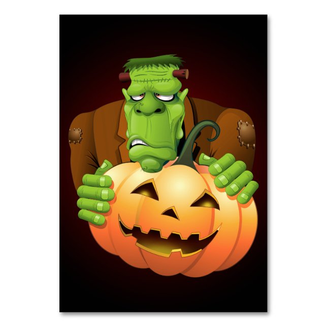 Tarjeta De Mesa Personalizado Frankenstein con Calabaza (Anverso)