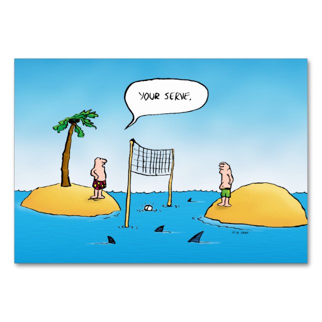 Tarjeta De Mesa Personalizado gracioso de voleibol de tiburones (Anverso)