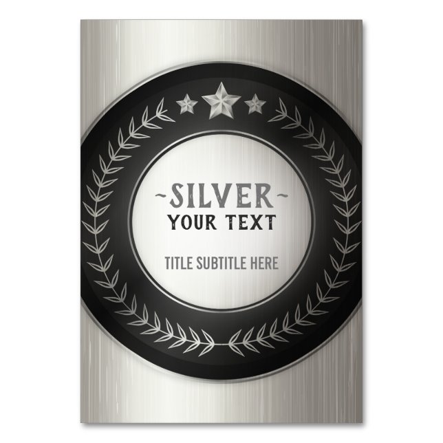Tarjeta De Mesa PERSONALIZADO IMPRIMIR DIY MEDAL Silver AÑADIR TU  (Anverso)