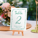 Tarjeta De Mesa Personalizado Mano divertida caprichoso color verd<br><div class="desc">Eleva tu decoración boda con nuestras encantadoras tarjetas Personalizados. Cada carta tiene un original marco verde oliva dibujado a mano sobre un fondo blanco inmaculado, adornado con una original "mesa" escrita a mano y nombres personalizados y fecha. Lo que hace que estas tarjetas sean realmente mágicas es su diseño reversible:...</div>