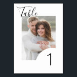 Tarjeta De Mesa Personalizado Minimalista moderno Boda fotográfico<br><div class="desc">Descripción: Haga una declaración personal en la recepción de su boda con estos números de mesa modernos del Boda de fotografía de compromiso Minimalista Personalizado. Al mostrar las fotos de compromiso en cada mesa, estos números de tabla le dan un toque único y sentimental a su decoración boda. Personalizar cada...</div>