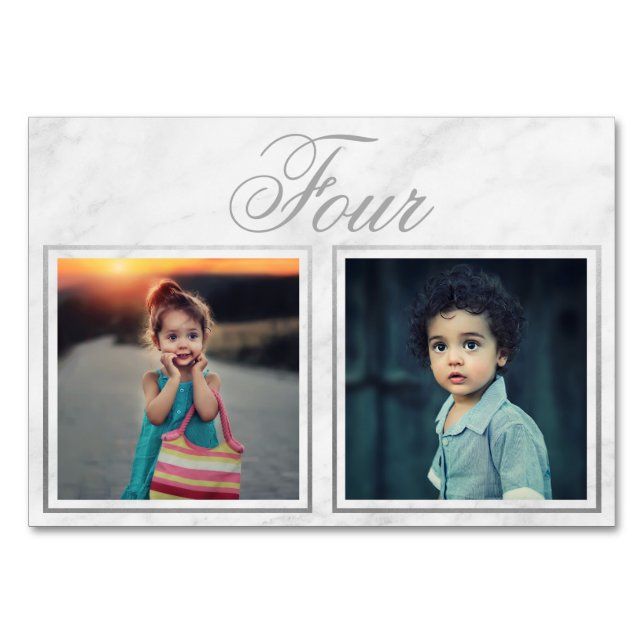 Tarjeta De Mesa Personalizado Novia Groom Age Marble Silver Número (Anverso)