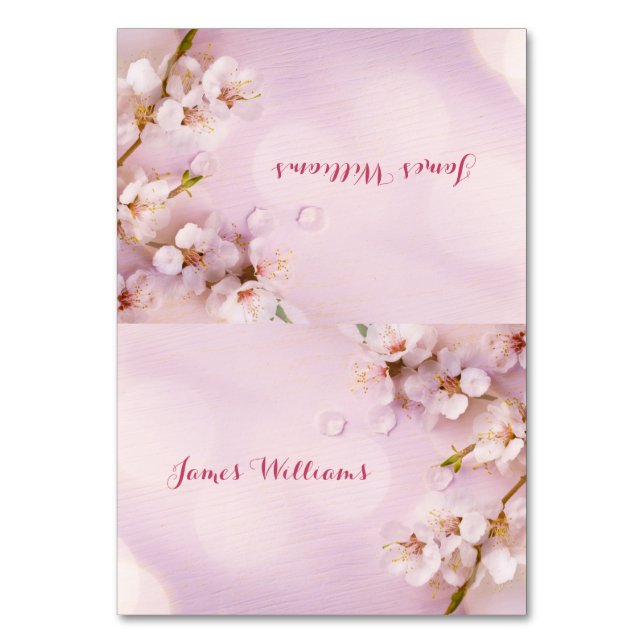Tarjeta De Mesa Personalizado Pink Cherry Blossom Boda Place Cards (Anverso)