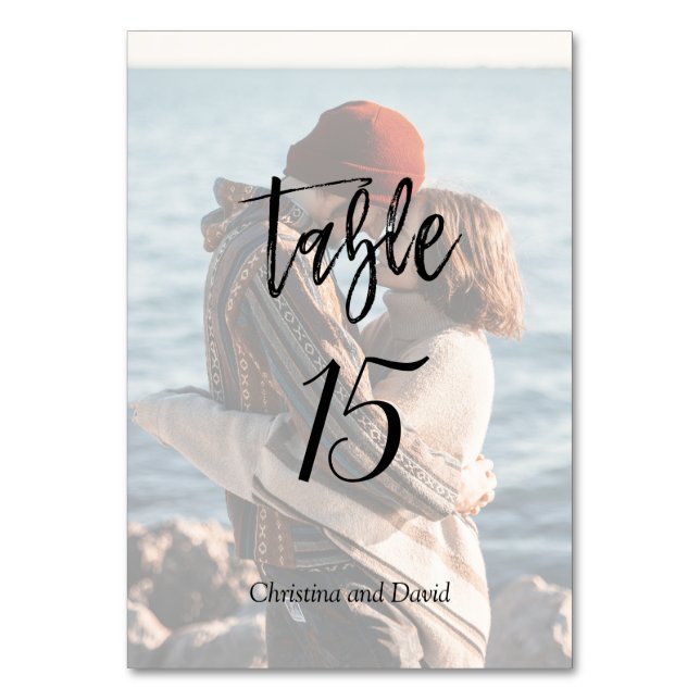 Tarjeta De Mesa Personalizado romántica foto Boda moderno personal (Anverso)