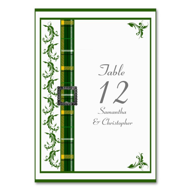 Tarjeta De Mesa Personalizado tartán verde y blanco (Anverso)