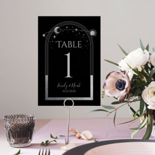 Tarjeta De Mesa Pestaña Boda de astronomía místico Black Gold Sun 