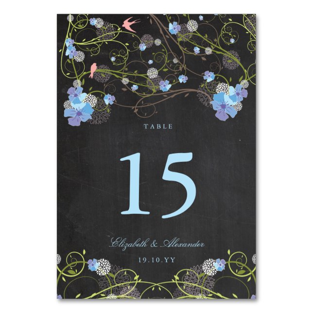 Tarjeta De Mesa Pestaña Boda Floral Blue Hibiscus Swirls (Anverso)