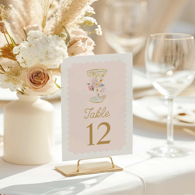 Tarjeta De Mesa Petales y ducha de novia del Prosecco (Petals and Prosecco Bridal Shower Table Number)