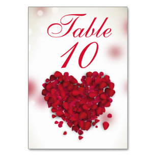 Tarjeta De Mesa Pétalos de rosa roja Boda del corazón de amor