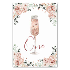 Tarjeta De Mesa Pétalos Rosas rosados y número de tabla Prosecco