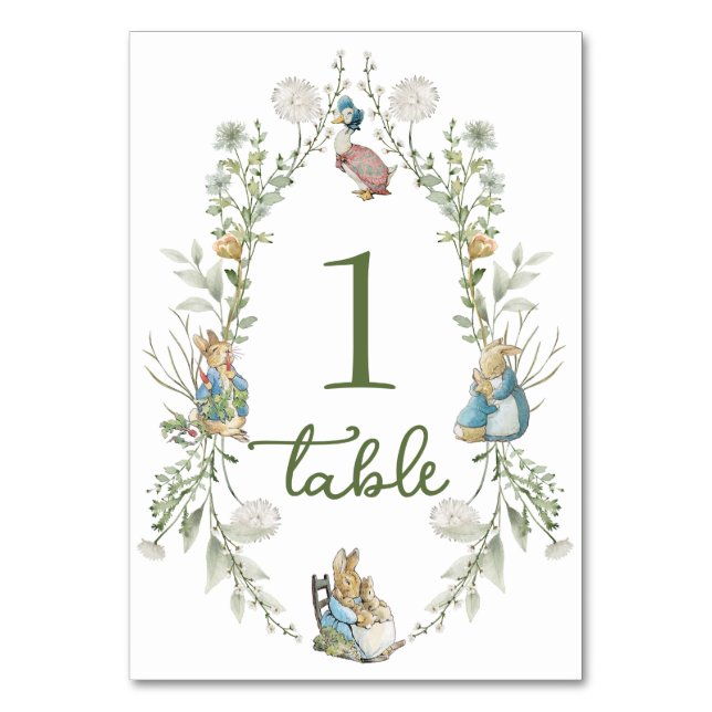 Tarjeta De Mesa Peter the Rabbit Wildflower Table Number (Anverso)