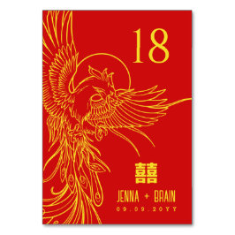 Tarjeta De Mesa Phoenix Theme Doble Felicidad | Oro en rojo